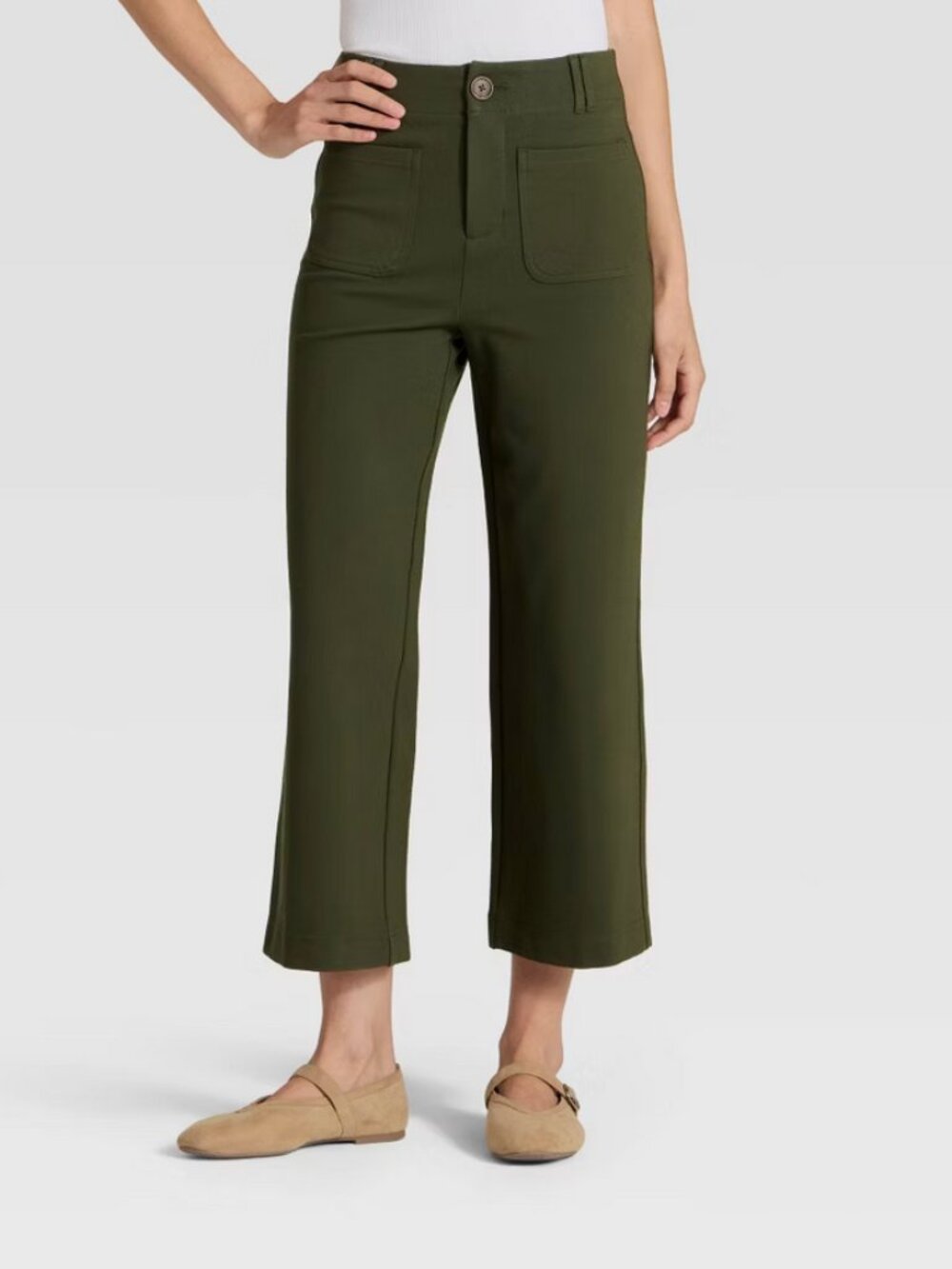 Women's High-Rise Cropped Pants - A New Day Olive 14